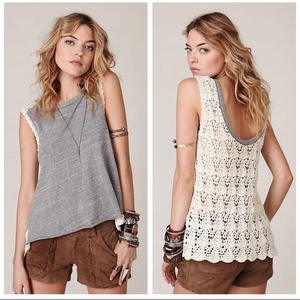 Free People We thé Free Crochet Back‎ Muscle Jersey Tank Size S/P